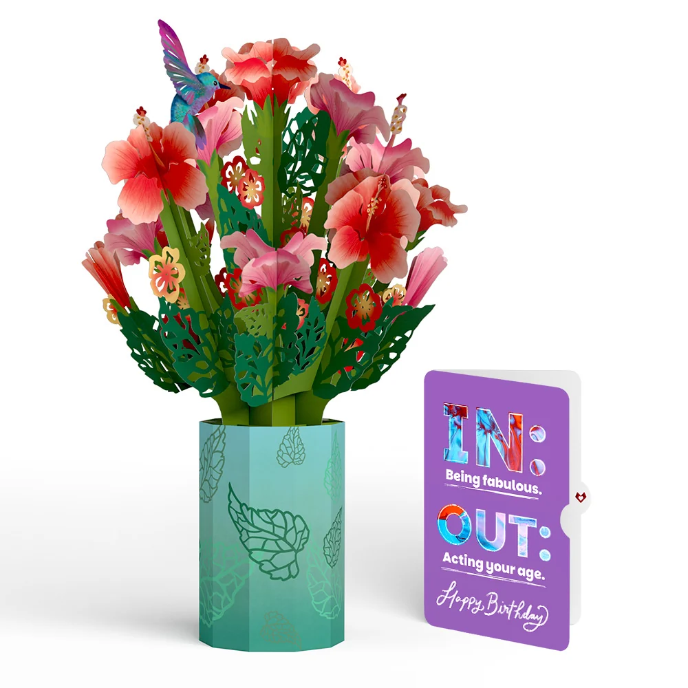 Lovepop Hibiscus Birthday Bouquet and IN & OUT Sentiment Set Vase
