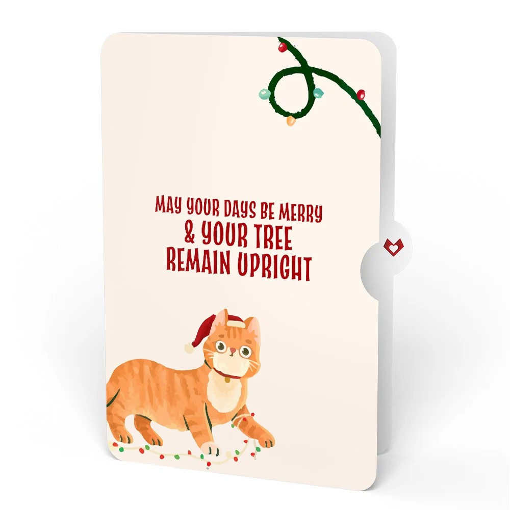 Lovepop Poinsettia & Pine Christmas Pop-Up Card and Funny Cat Sentiment Set Cream - Image 4