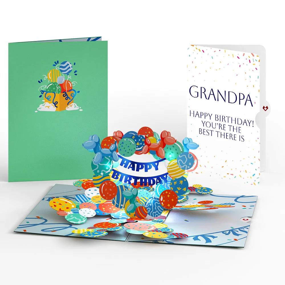 Lovepop Happy Birthday Balloons Music and Lights Pop-Up Card and Sentiment Set for Grandpa