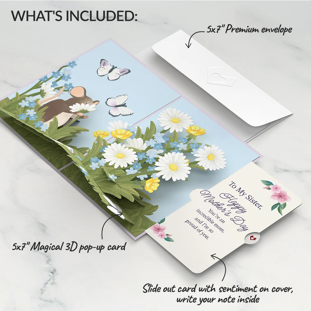 Lovepop Field Mouse in the Flowers Mother's Day Pop-Up Card and Sentiment Set for Sister - Image 2