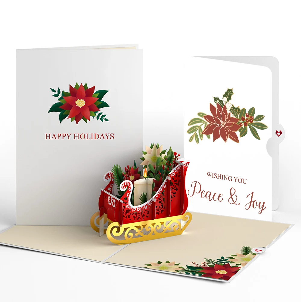 Lovepop Holiday Poinsettia Sleigh Pop-Up Card and Peace & Joy Sentiment Set Candle