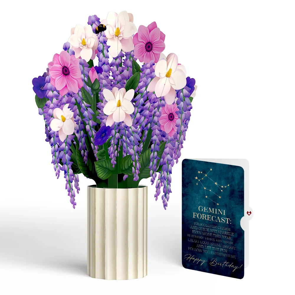 Lovepop Wisteria Birthday Bouquet and Gemini Zodiac Sentiment Set Cream