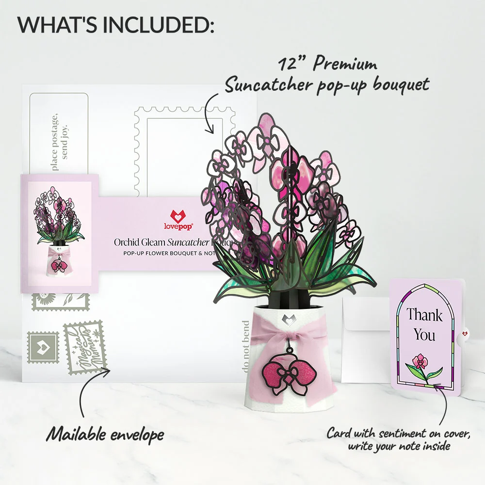 Lovepop Orchid Gleam Thank You Suncatcher Bouquet and Sentiment Set Glass - Image 2