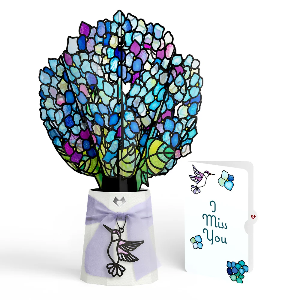 Lovepop Sunlit Hydrangeas Miss You Suncatcher Bouquet and Sentiment Set Glass