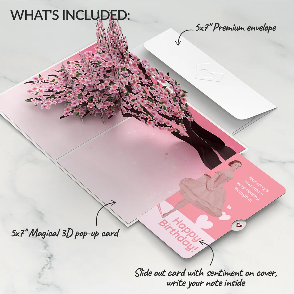 Lovepop Cherry Blossom Branches in Bloom Birthday Pop-Up Card and Dancing Through Life Sentiment Set - Image 2