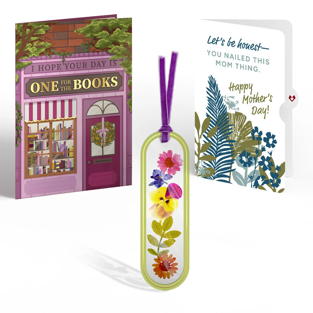 Lovepop One for the Books Mother’s Day Petal Pressed Bookmark Card and Layered Leaf Harmony Sentiment Set for Mom