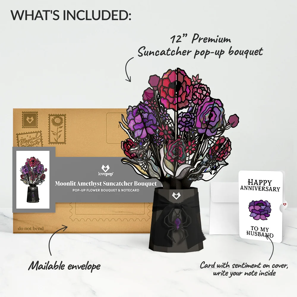Lovepop Moonlit Amethyst Anniversary Suncatcher Bouquet and Sentiment Set for Husband Glass - Image 2