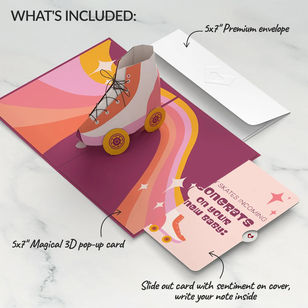 Lovepop Let the Good Times Roll Roller Skate New Baby Pop-Up Card and Sentiment Set - Image 2
