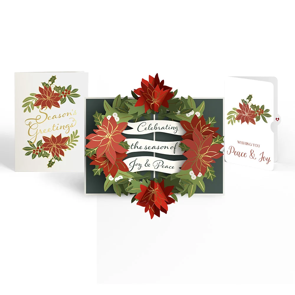 Lovepop Season's Greetings Poinsettia Wreath Pop-Up Card and Peace & Joy Sentiment Set Cream