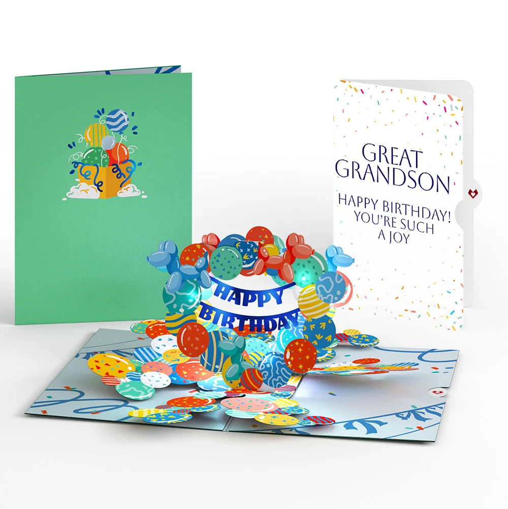 Lovepop Happy Birthday Balloons Music and Lights Pop-Up Card and Sentiment Set for Great Grandson
