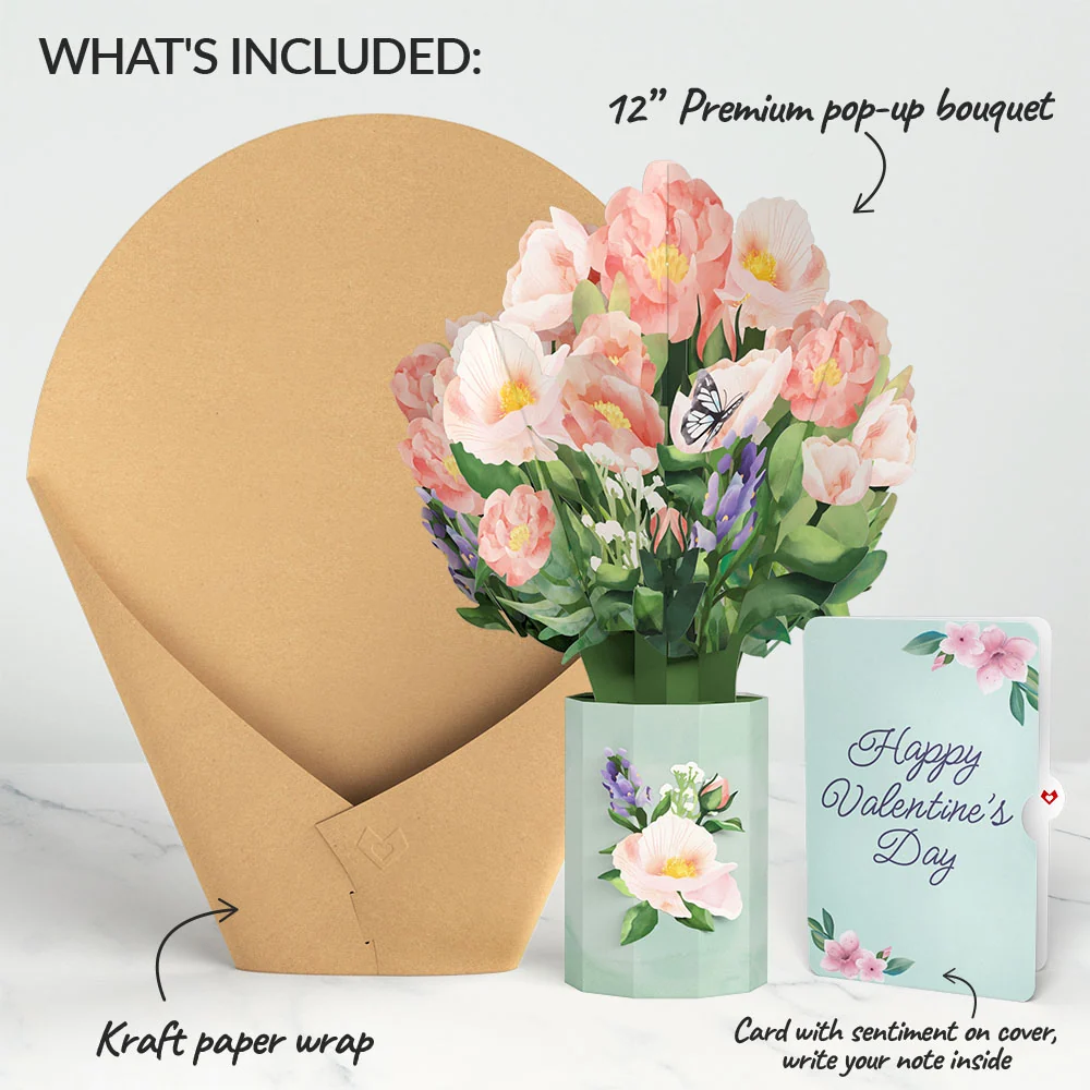 Lovepop Peony Blossom Valentine Bouquet and Sentiment Set Vase - Image 2