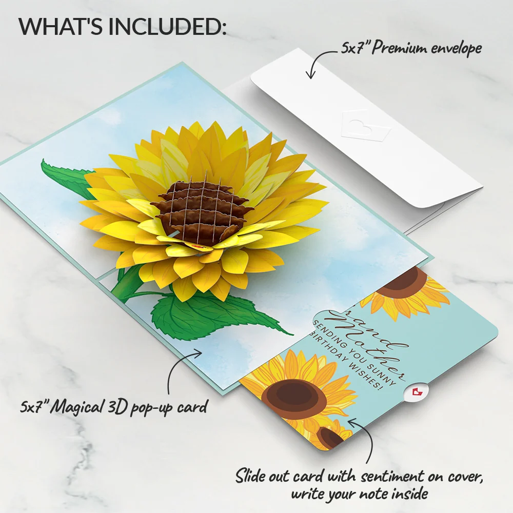 Lovepop Sunflower Birthday Pop-Up Card and Sentiment Set for Grandmother - Image 2