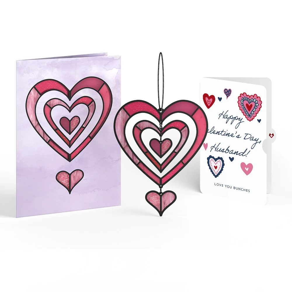 Lovepop Spinning Heart Valentine Suncatcher Card and Sentiment Set for Husband Glass