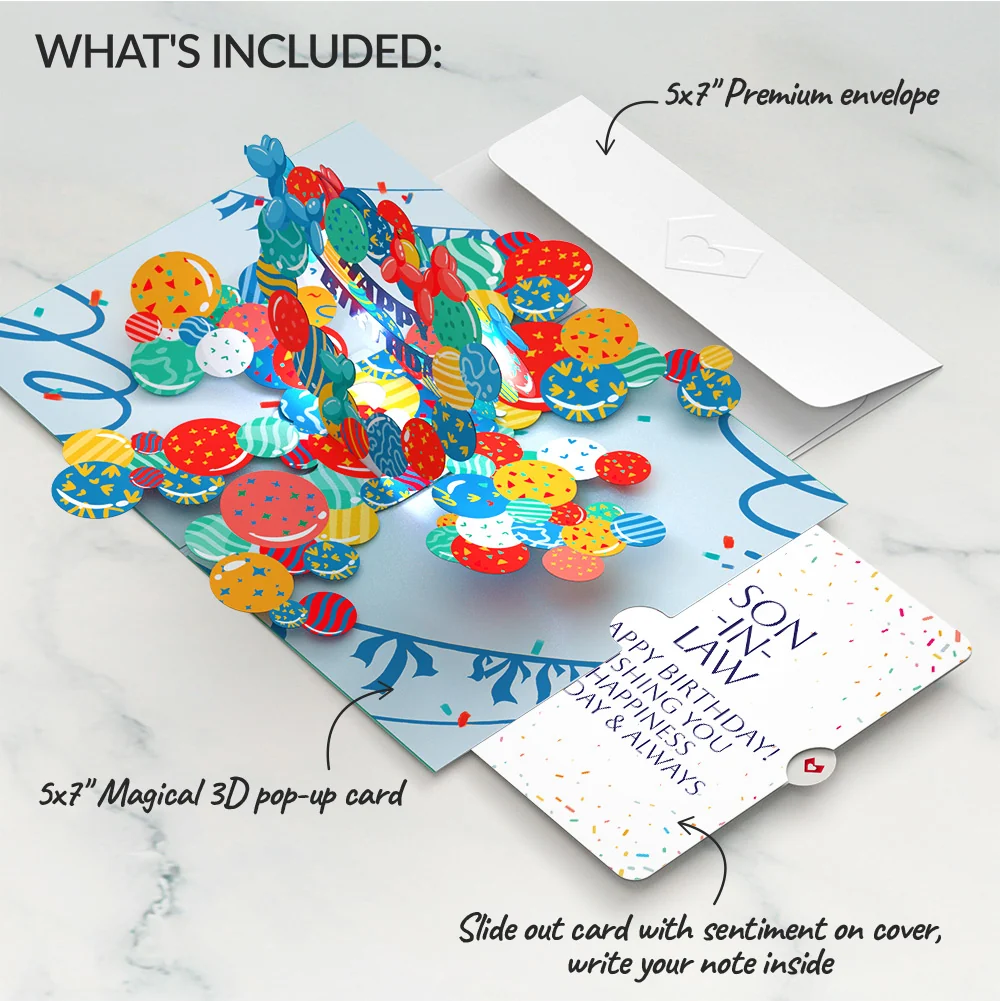 Lovepop Happy Birthday Balloons Music and Lights Pop-Up Card and Sentiment Set for Son-in-law - Image 2