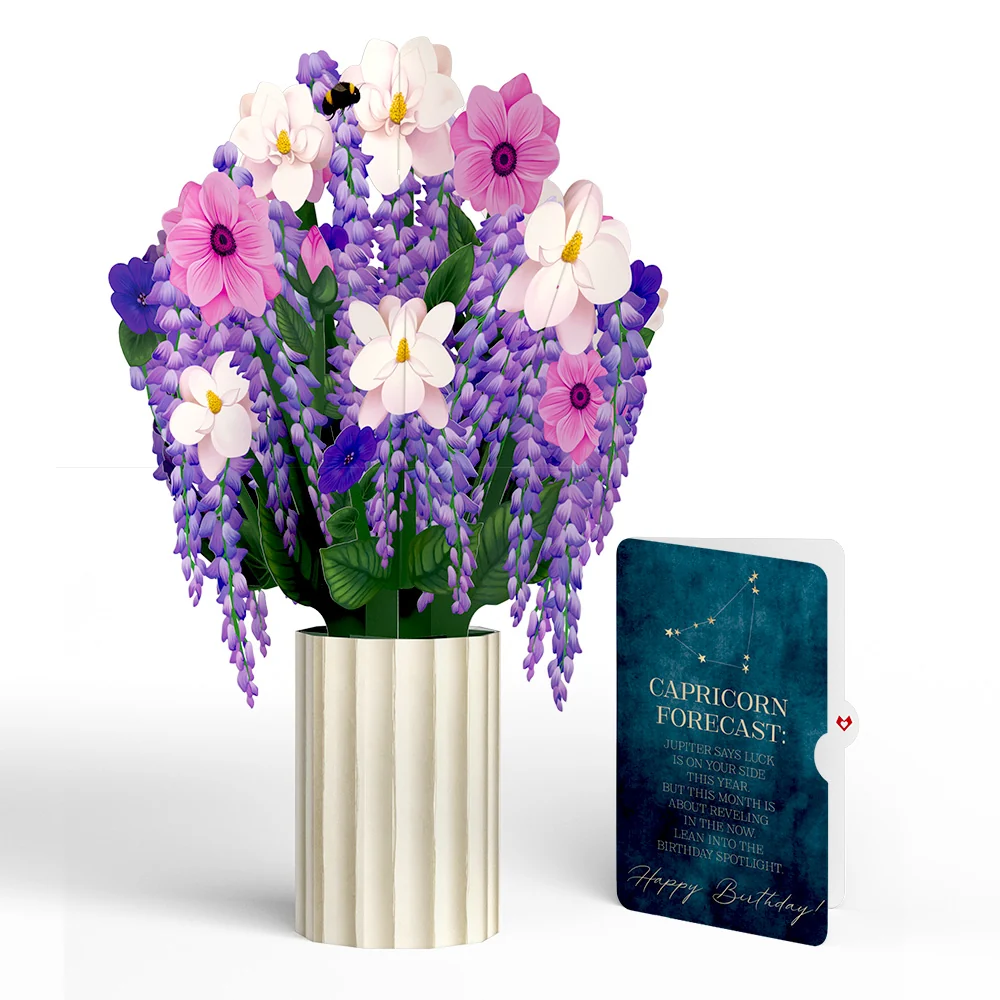 Lovepop Wisteria Birthday Bouquet and Capricorn Zodiac Sentiment Set Cream