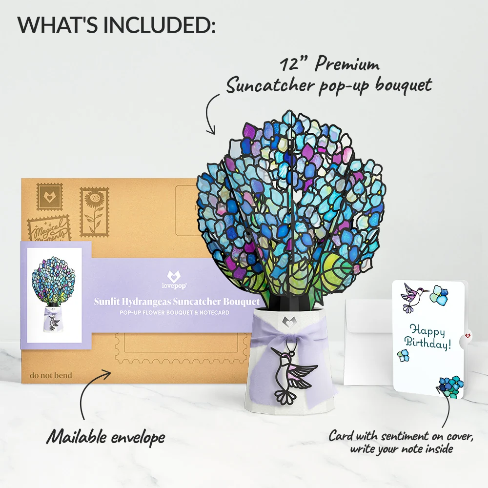 Lovepop Sunlit Hydrangeas Birthday Suncatcher Bouquet and Sentiment Set Glass - Image 2