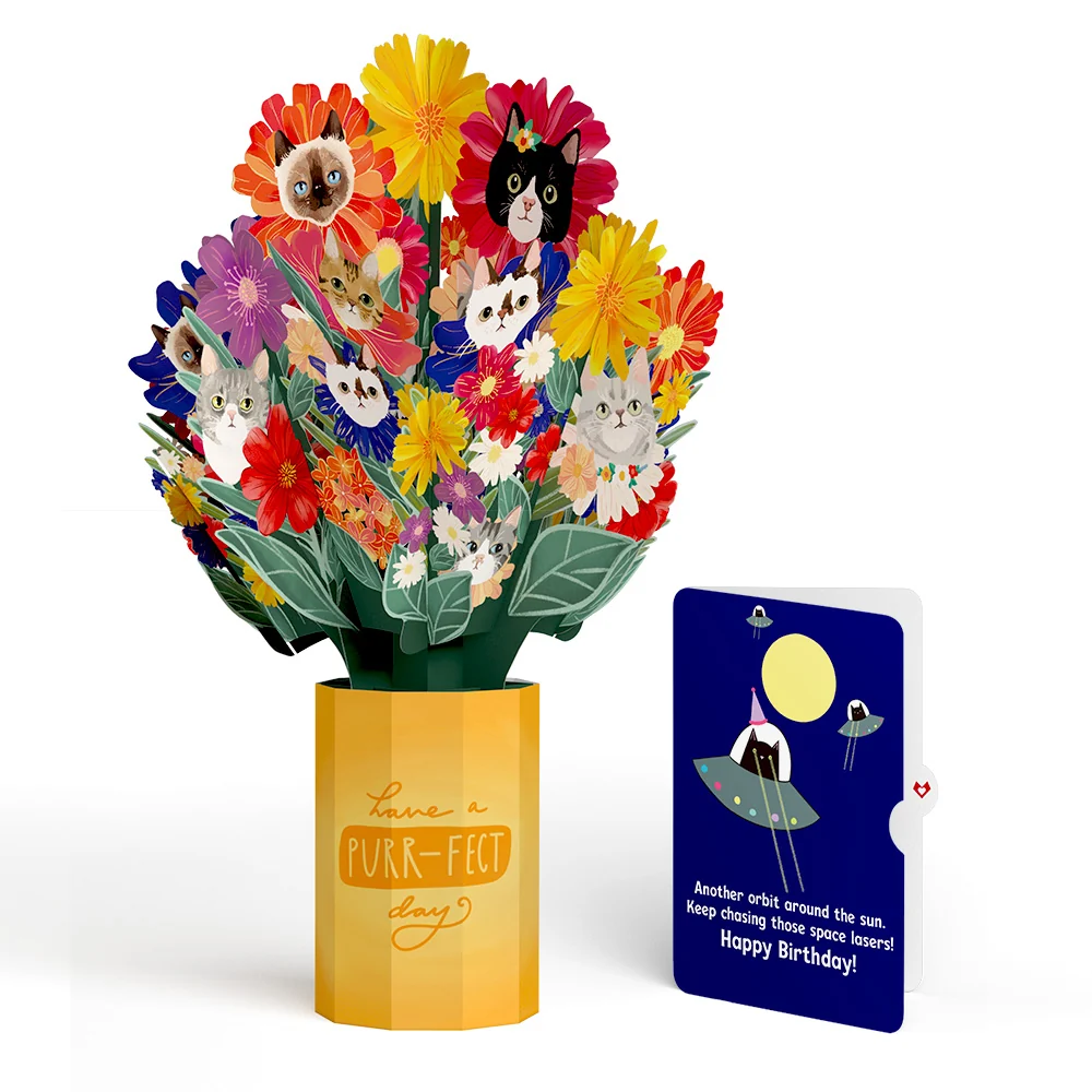 Lovepop Purr-fect Cat Birthday Bouquet and Space Laser Cats Sentiment Set Vase