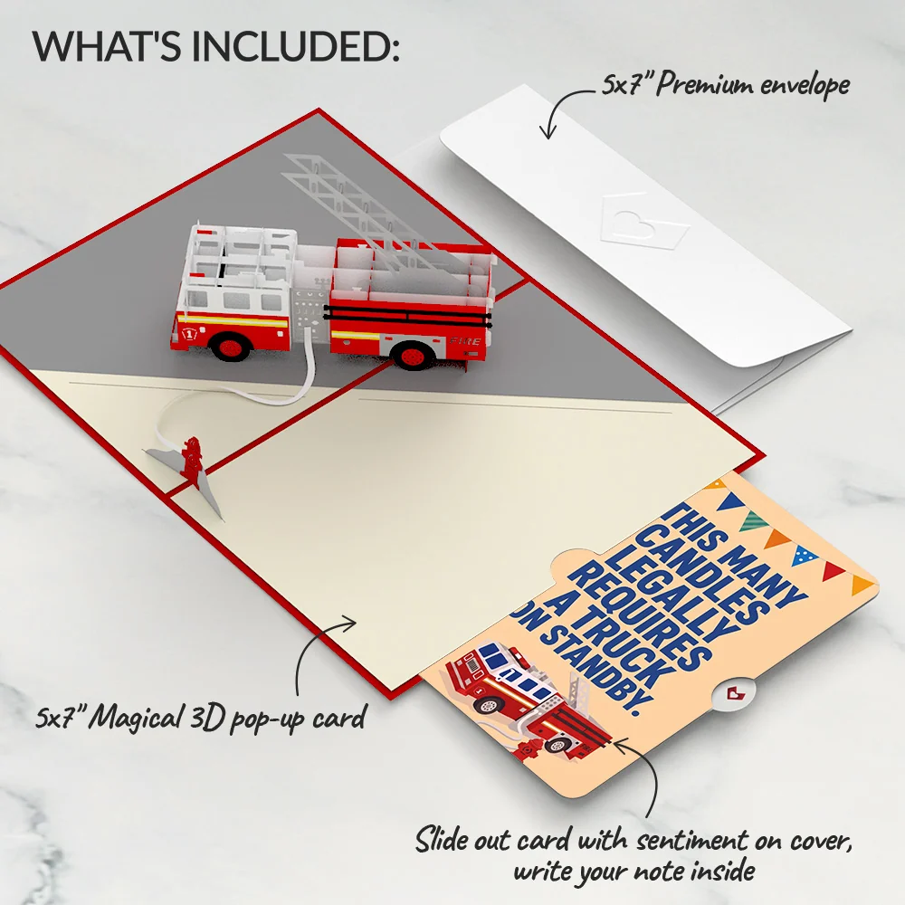 Lovepop Fire Truck Birthday Pop-Up Card and Truck on Standby Sentiment Set Candle - Image 2
