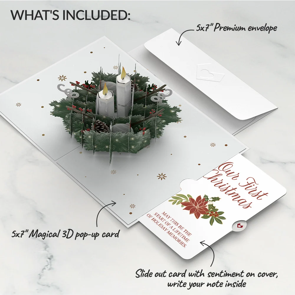 Lovepop Winter Greens Christmas Candle Pop-Up Card and Sentiment Set for Partner - Image 2
