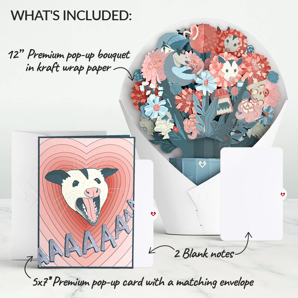 Lovepop Life Without You Is Trash Possums Pop-Up Card & Glitter Bouquet Bundle - Image 2