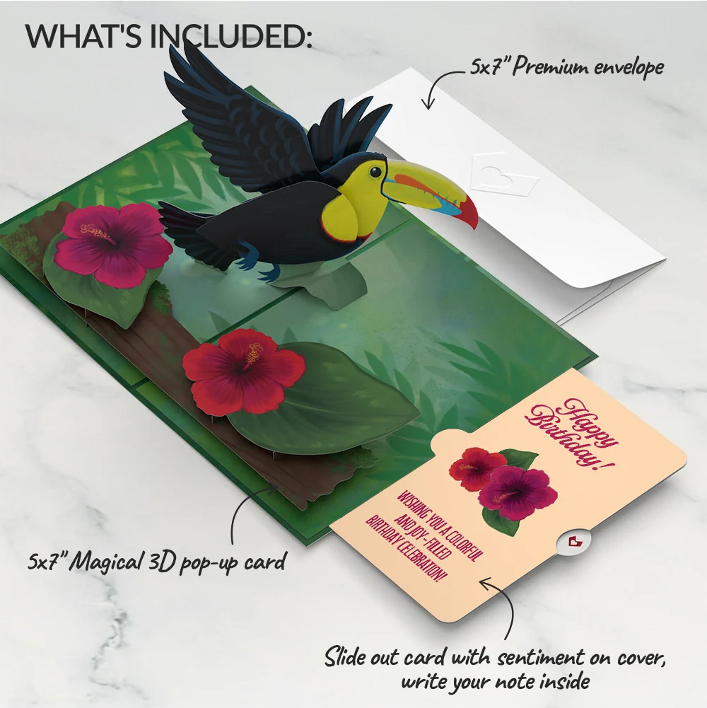 Lovepop Rainforest Toucan Birthday Pop-Up Card and Hibiscus Sentiment Set - Image 2