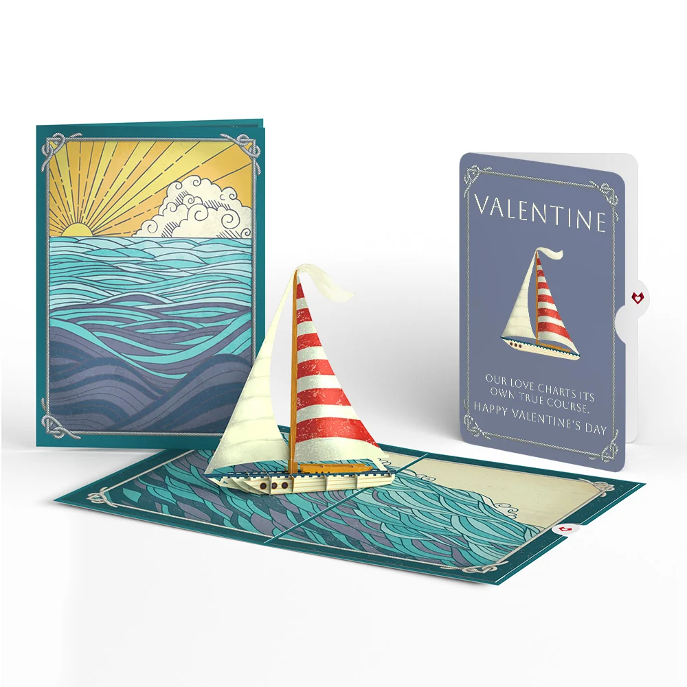 Lovepop Sailboat on the Horizon Valentine Pop-Up Card and True Course Sentiment Set Cream