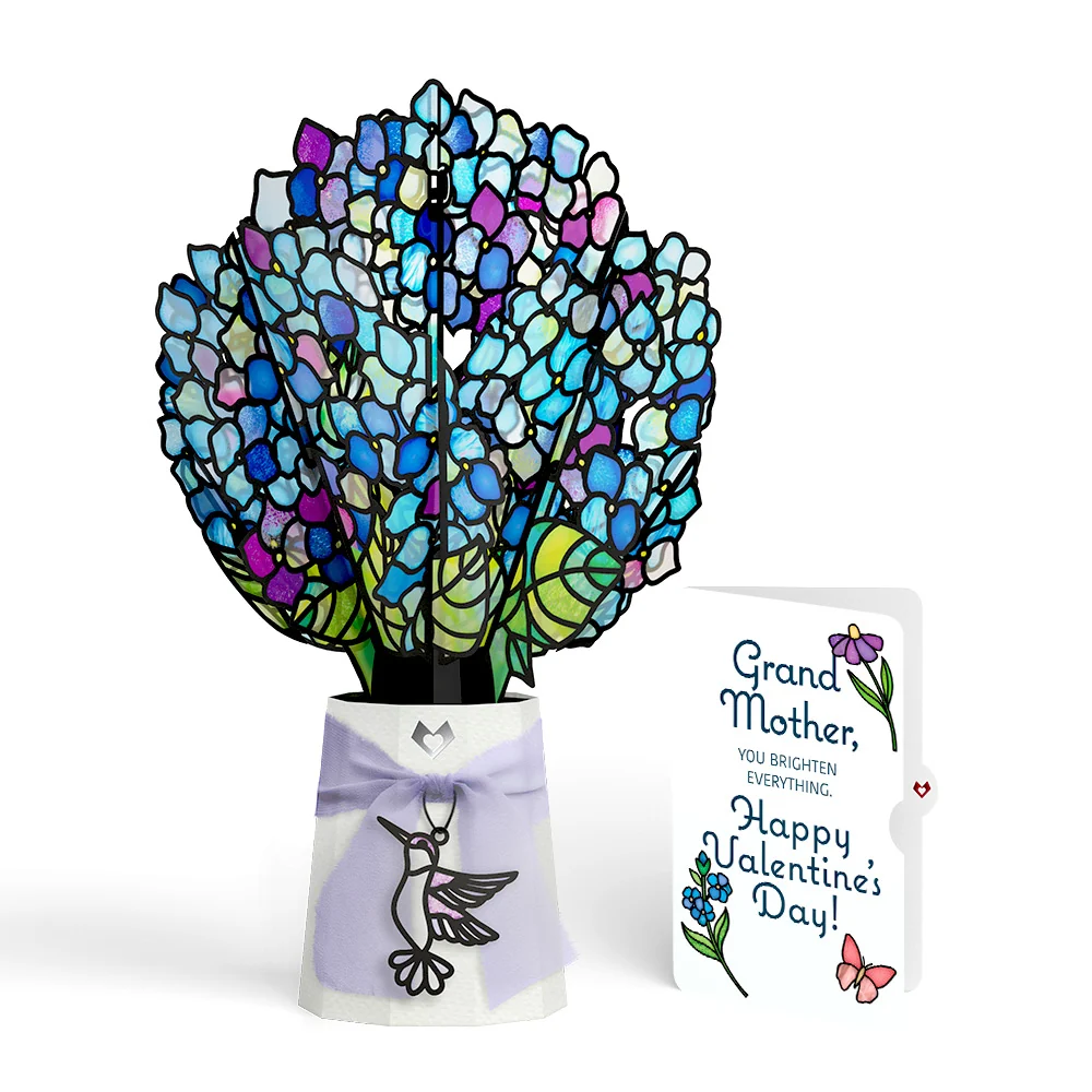 Lovepop Sunlit Hydrangeas Valentine Suncatcher Bouquet and Sentiment Set for Grandmother Glass