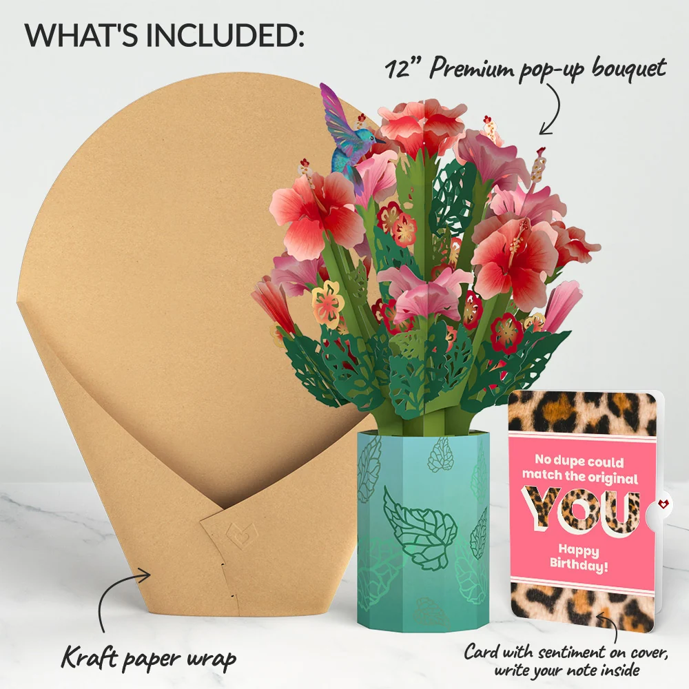 Lovepop Hibiscus Birthday Bouquet and The original YOU Sentiment Set Vase - Image 2