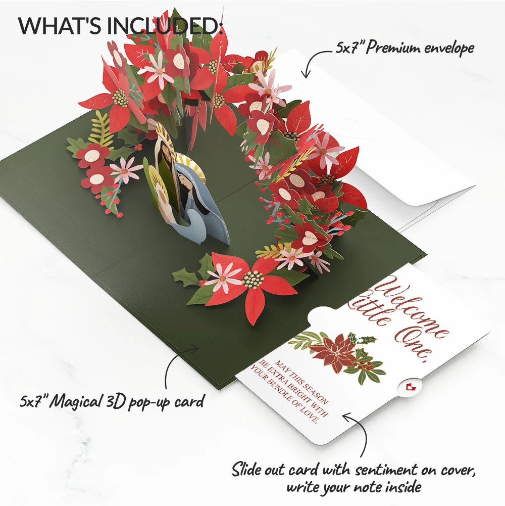 Lovepop A Child Is Born Christmas Pop-Up Card and Poinsettia Sentiment Set for Baby Cream - Image 2