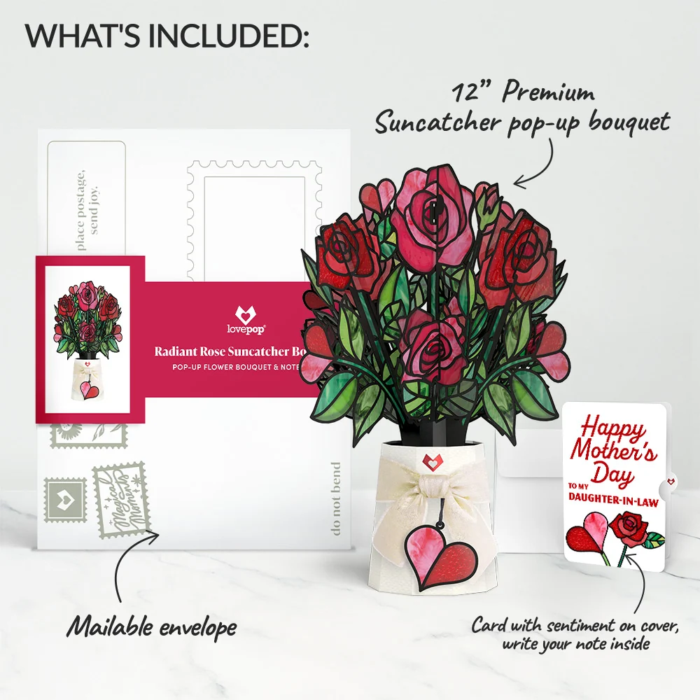 Lovepop Radiant Rose Mother’s Day Suncatcher Bouquet and Sentiment Set for Daughter-in-law Glass - Image 2