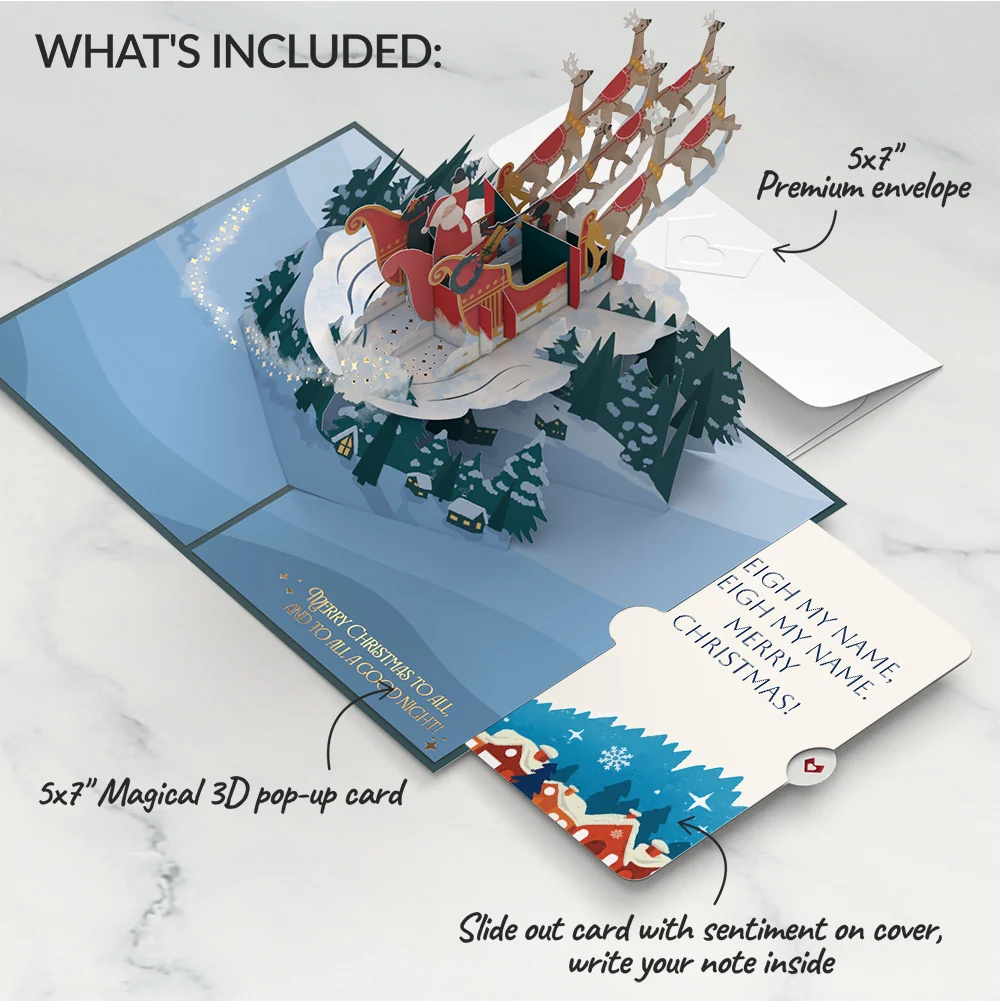 Lovepop Night Sky Santa Sleigh Christmas Pop-Up Card and Snow Village Sentiment Set - Image 2