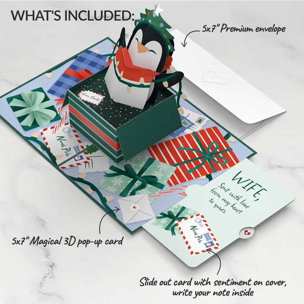 Lovepop Season's Greetings Penguin Surprise Pop-Up Card and Sentiment Set for Wife - Image 2