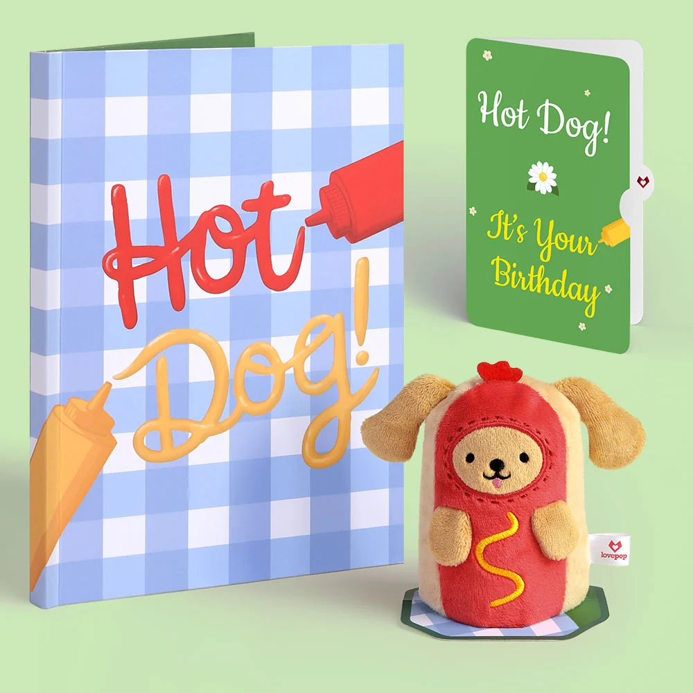 Lovepop 'Hot Dog!' Birthday Plushpop Card and Sentiment Set Bottle