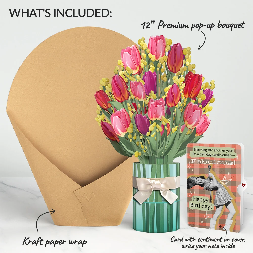 Lovepop Cheerful Tulips Birthday Bouquet and Cardio Queen Sentiment Set Vase - Image 2