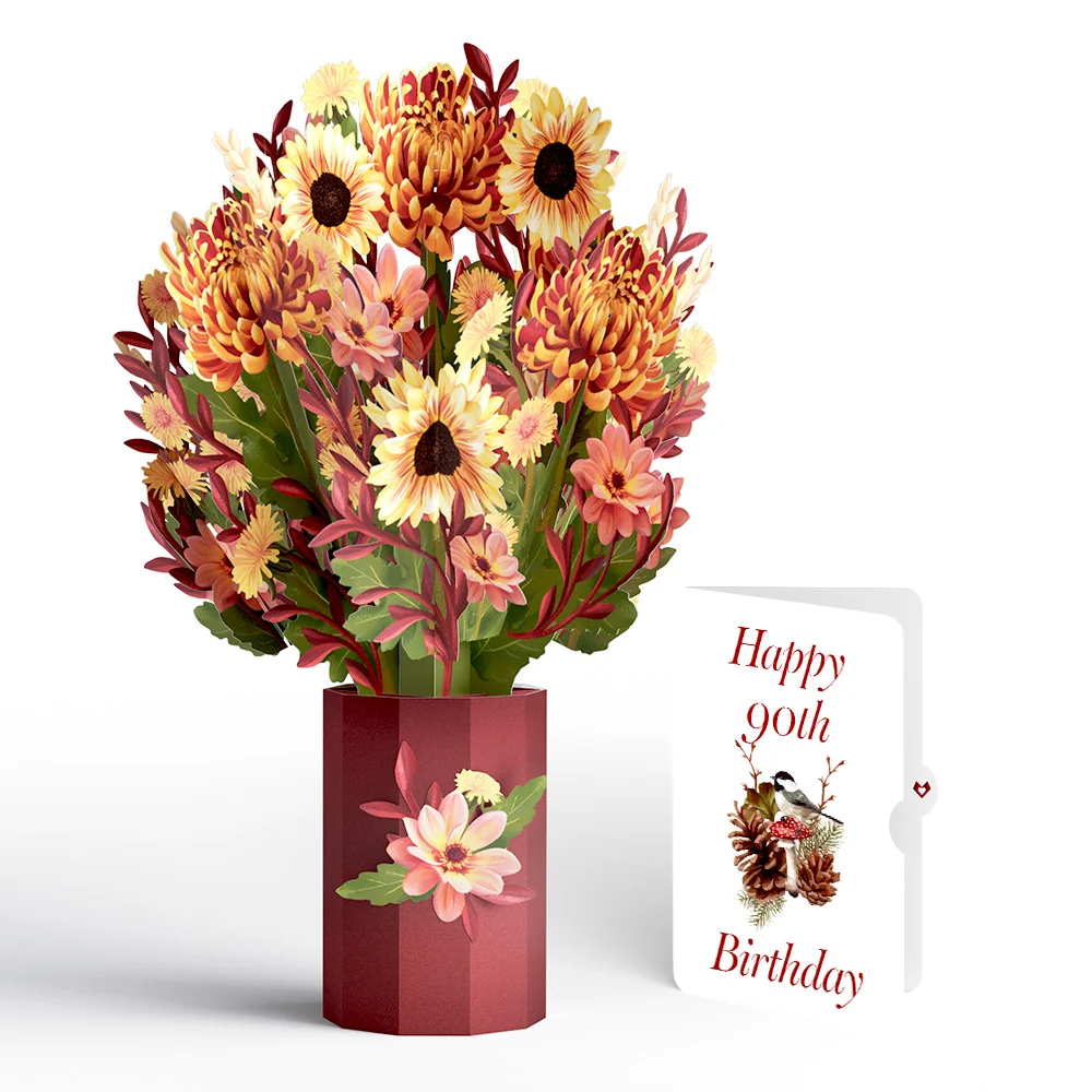 Lovepop Fall Sunshine 90th Birthday Bouquet and Sentiment Set Vase