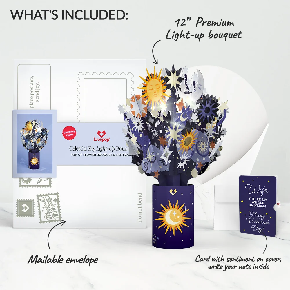 Lovepop Celestial Sky Valentine Light-Up Bouquet and Sentiment Set for Wife Vase - Image 2