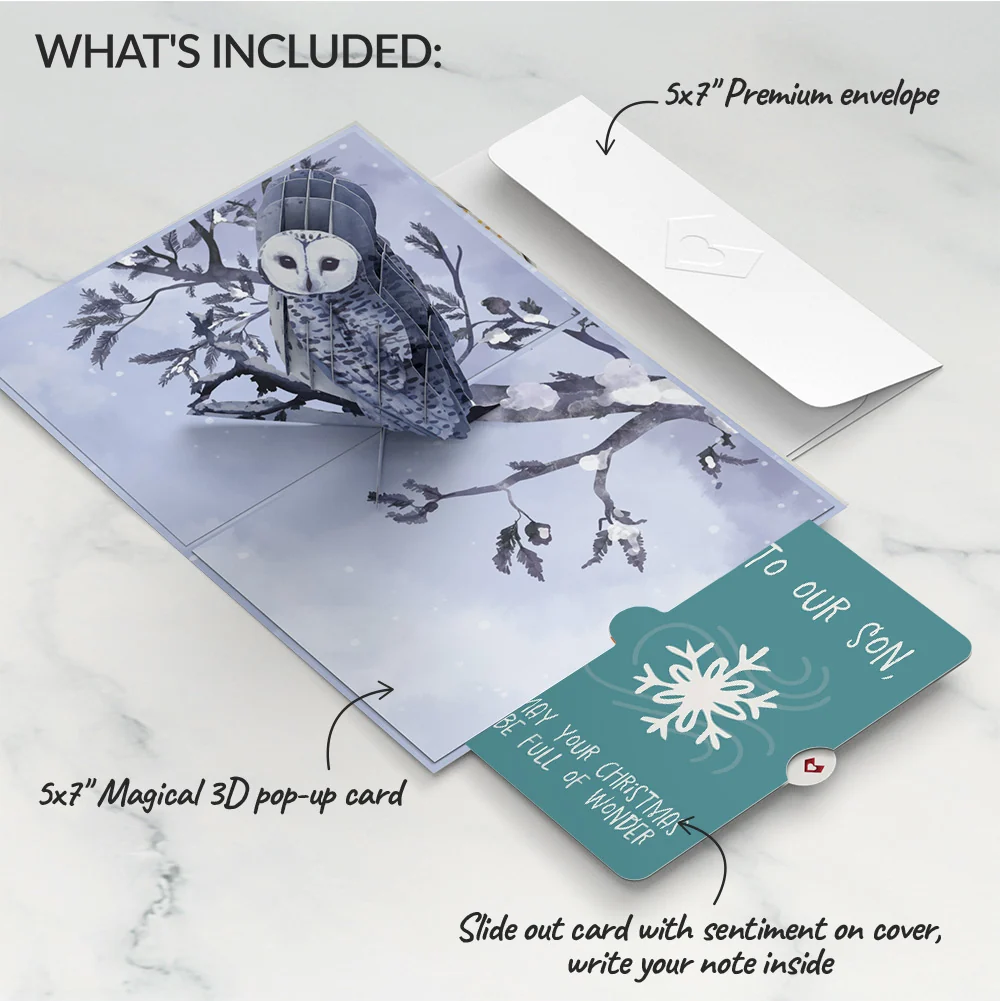 Lovepop Snowy Owl Christmas Pop-Up Card and Sentiment Set for Son - Image 2