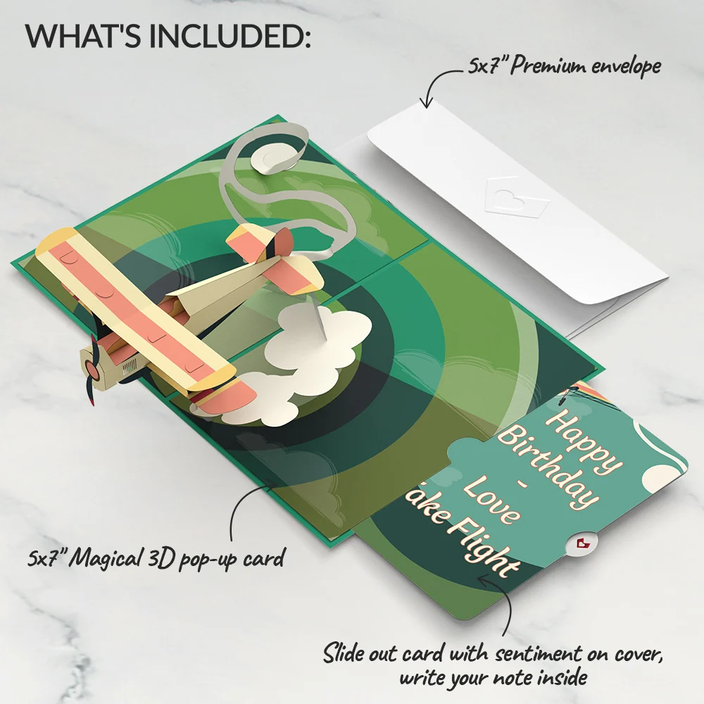 Lovepop Vintage Plane Birthday Pop-Up Card and Love Flight Sentiment Set - Image 2