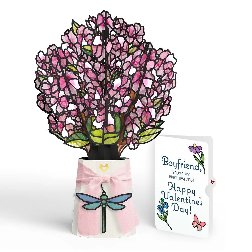 Lovepop Sun-dappled Cherry Blossom Valentine Suncatcher Bouquet and Sentiment Set for Boyfriend Vase