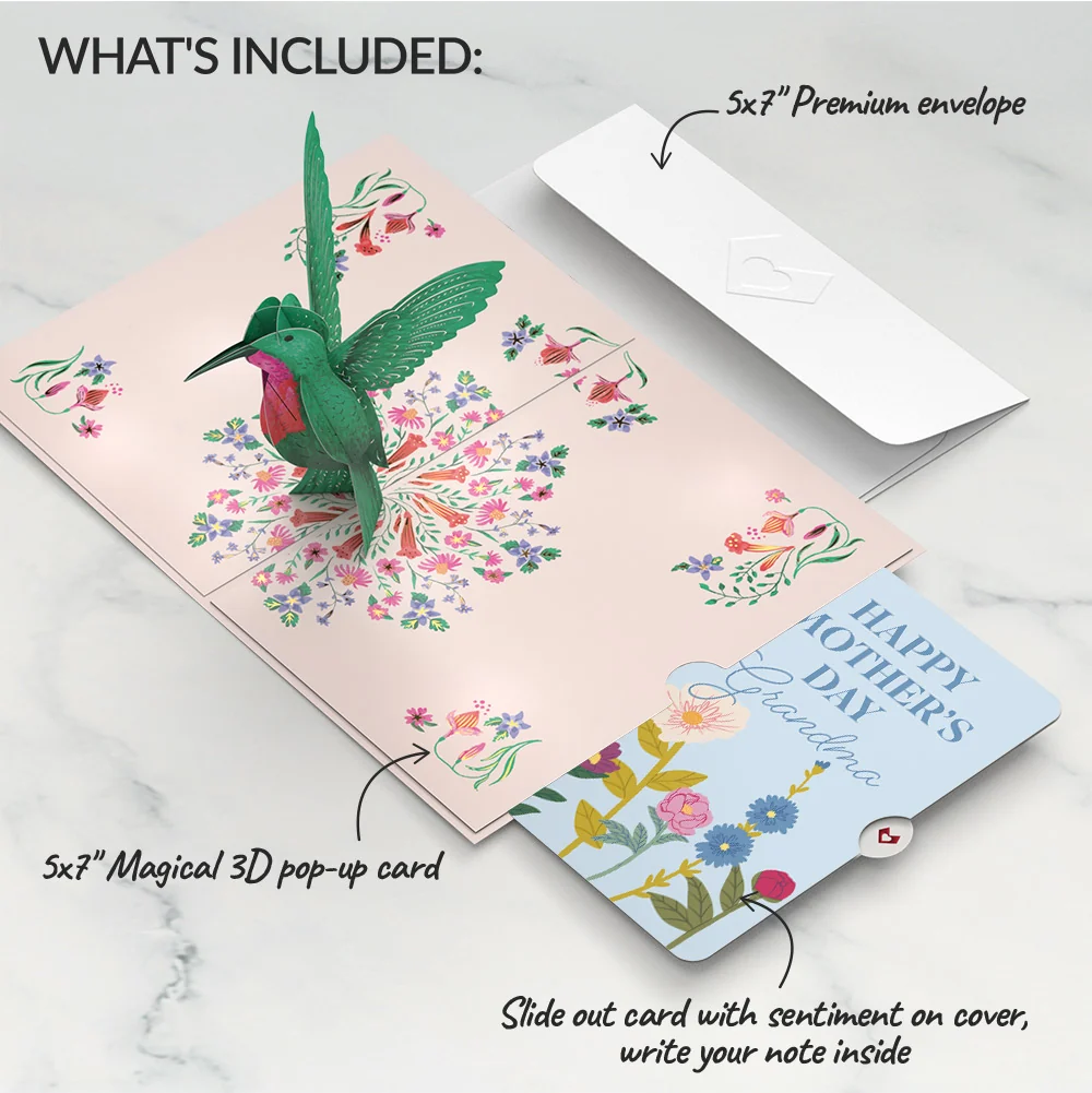 Lovepop Sweetest Mom Hummingbird Mother's Day Pop-Up Card and Sentiment Set for Grandma - Image 2