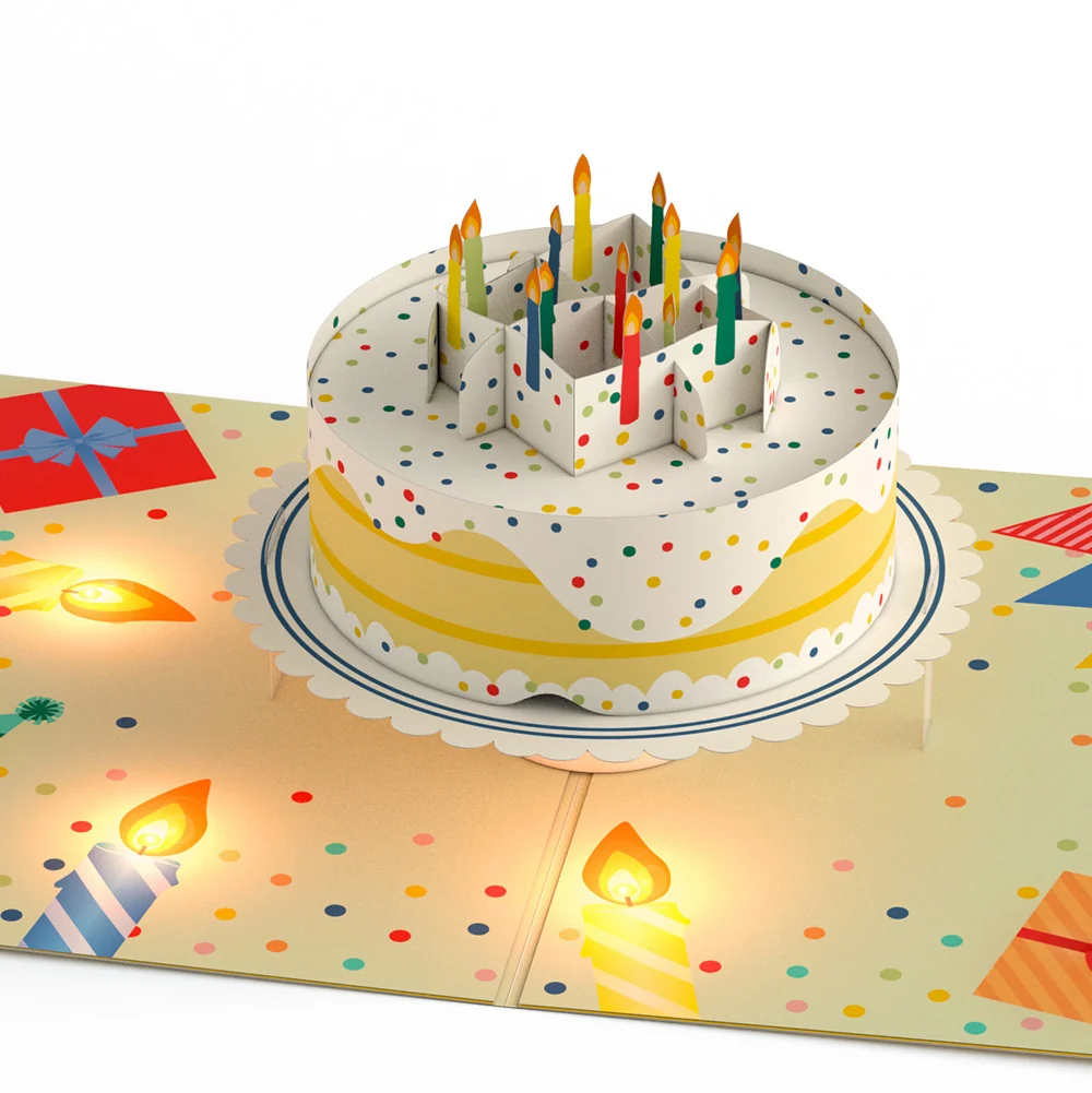 Lovepop Happy Birthday Confetti Cake Music and Lights Pop-Up Card and Surviving Assignment Sentiment Set Candle - Image 3