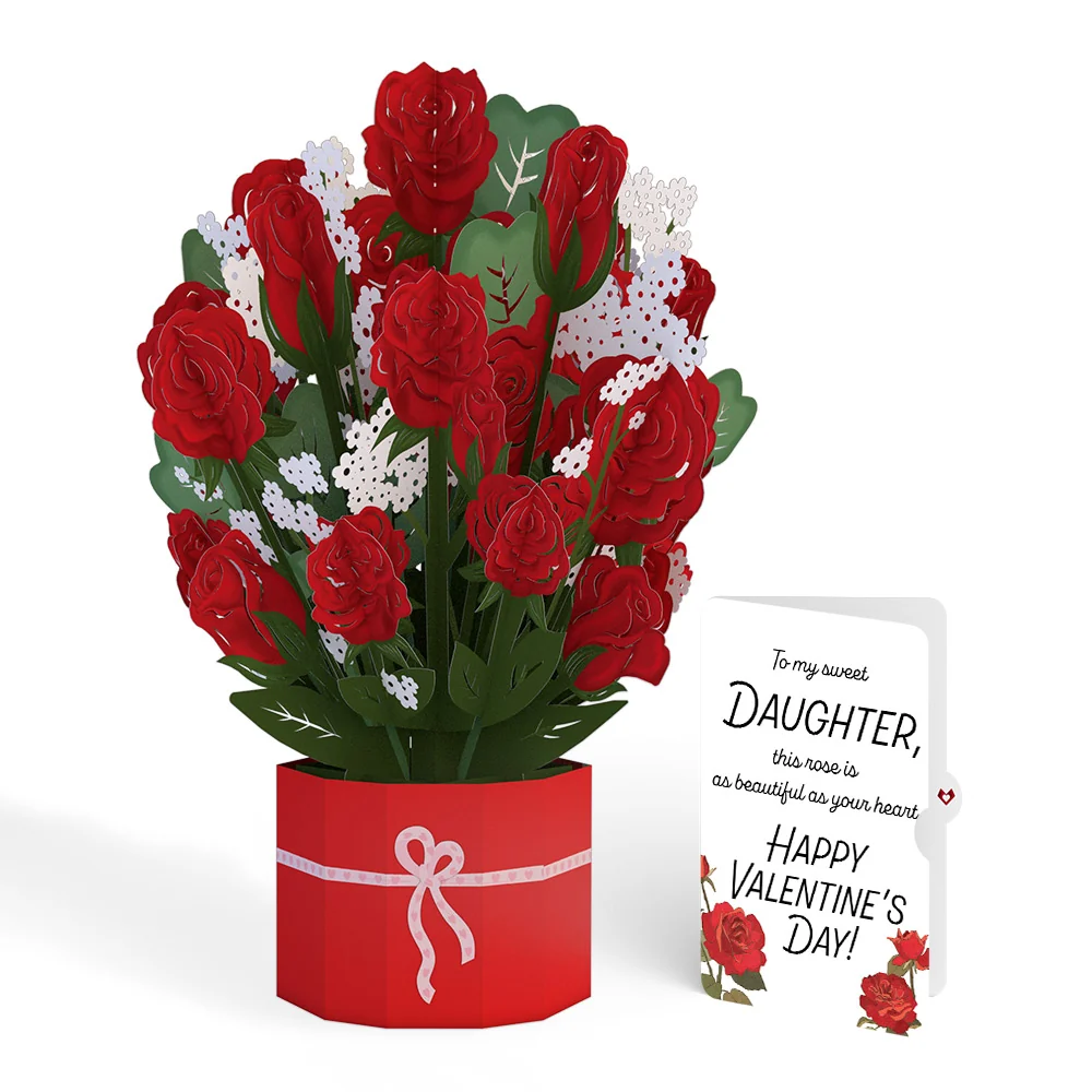 Lovepop Red Rose Valentine Grand Bouquet and Roses Sentiment Set for Daughter Vase