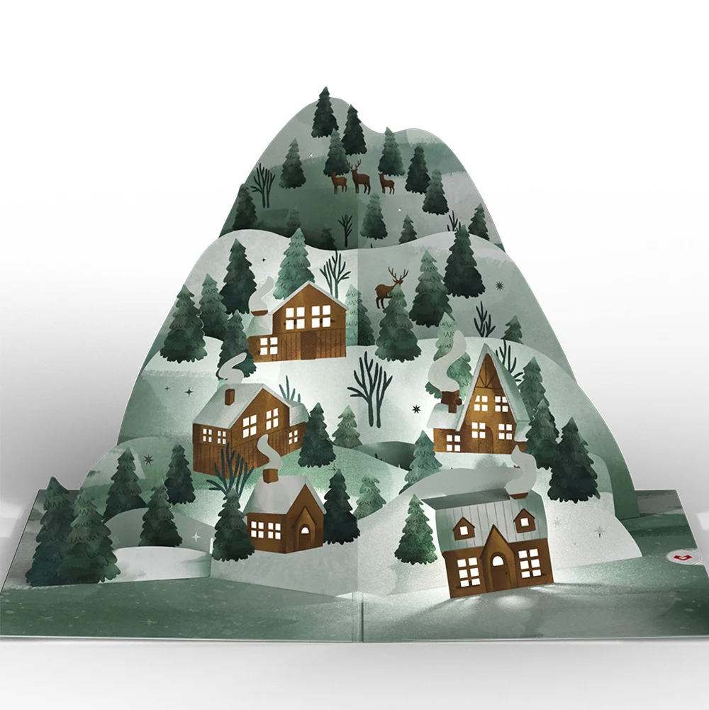 Lovepop Winter Wishes Mountain Village Light-Up Pop-Up Card and Woodland Deer Birthday Sentiment Set - Image 3