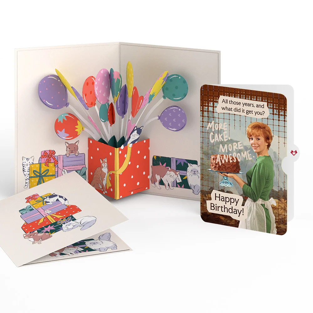 Lovepop Curious Cats Birthday Pop-Up Card and More Cake More Awesome Sentiment Set