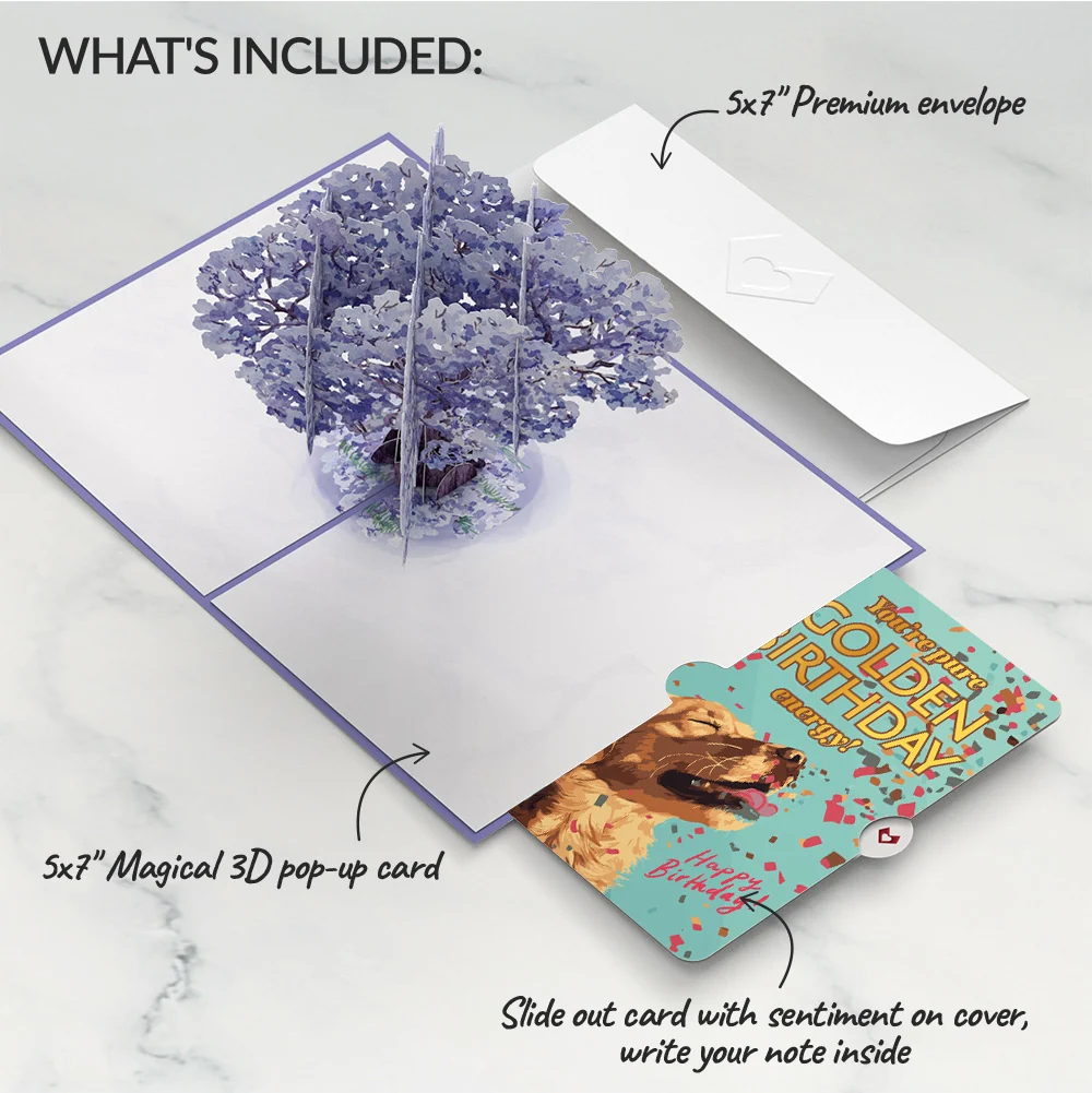 Lovepop Watercolor Jacaranda Tree Birthday Pop-Up Card and Golden Energy Sentiment Set - Image 2