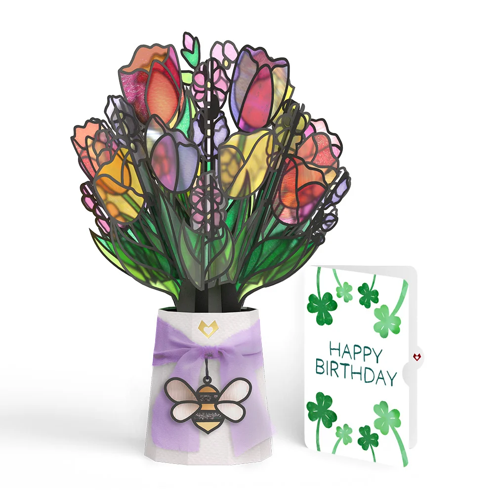 Lovepop Vibrant Tulip Birthday Suncatcher Bouquet and Sentiment Set Glass