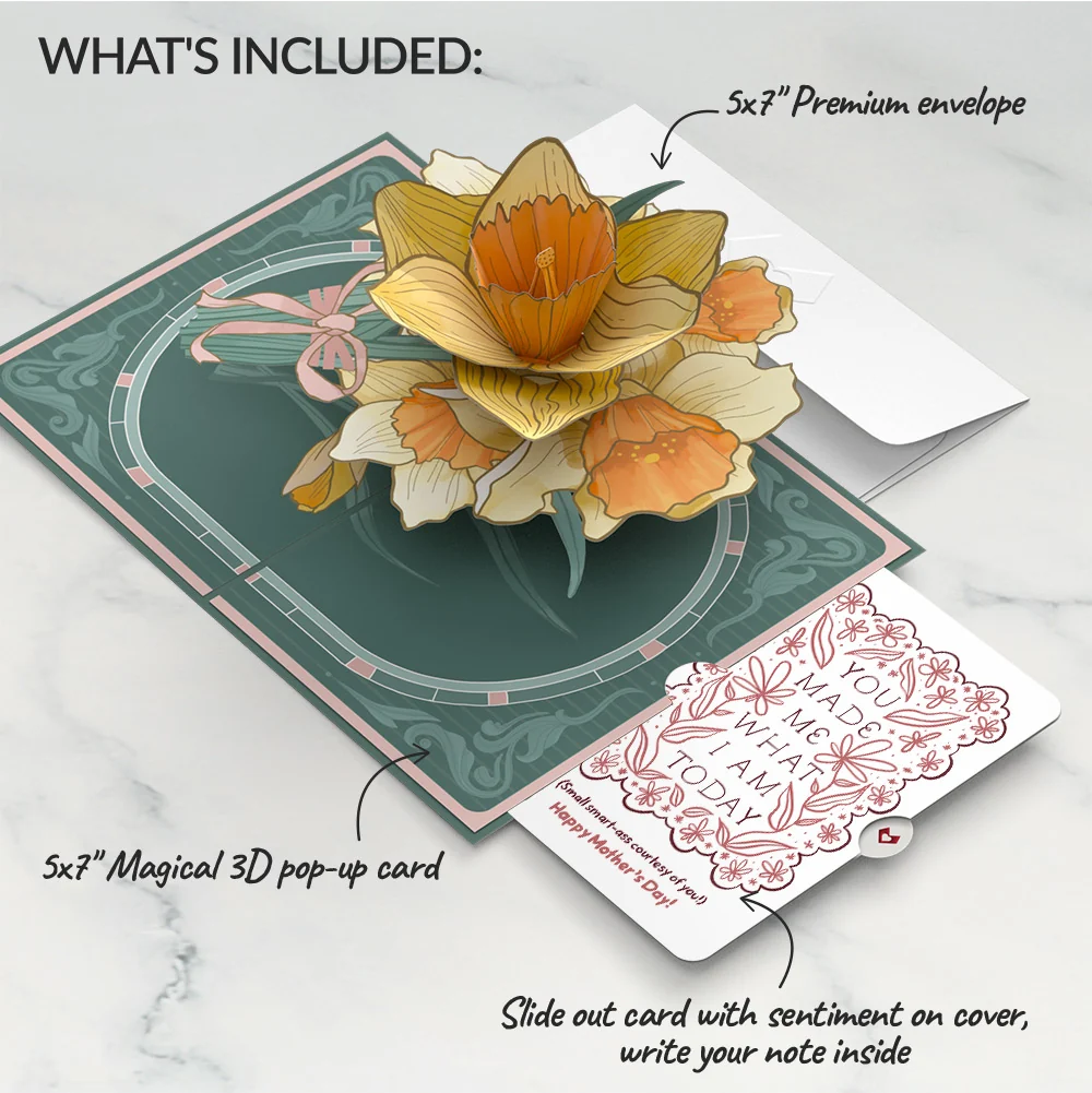 Lovepop Daffodils in Bloom Mother’s Day Pop-Up Card and Folk Floral Gratitude Sentiment Set for Mom - Image 2