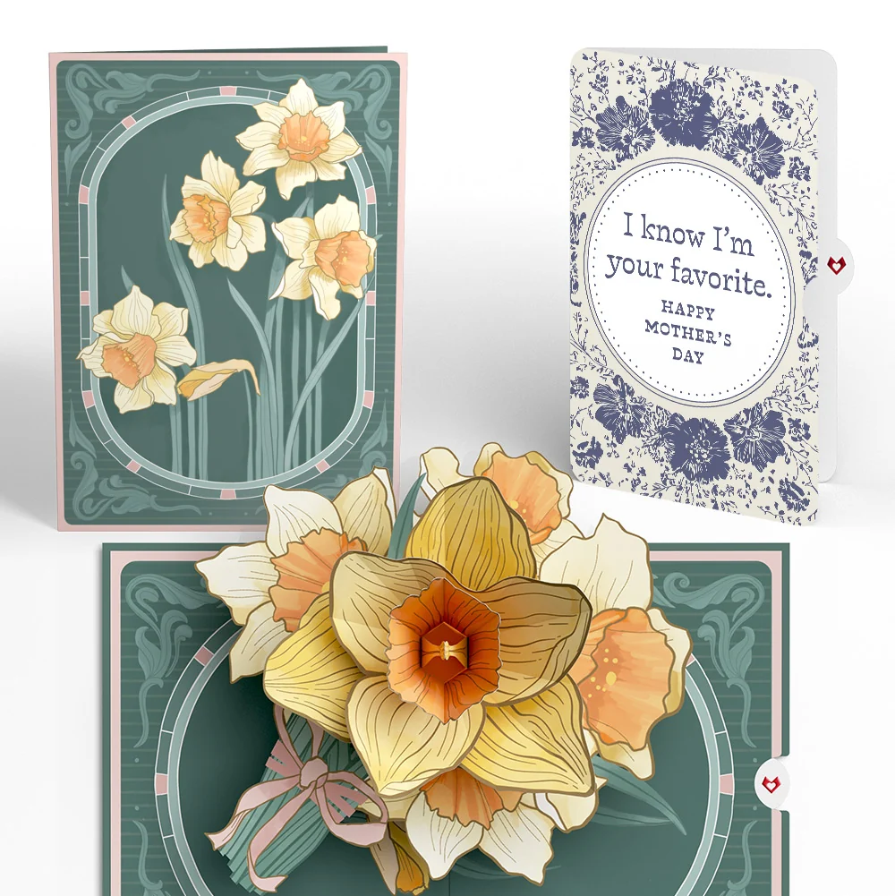 Lovepop Daffodils in Bloom Mother’s Day Pop-Up Card and Indigo Floral Sentiment Set for Mom Cream