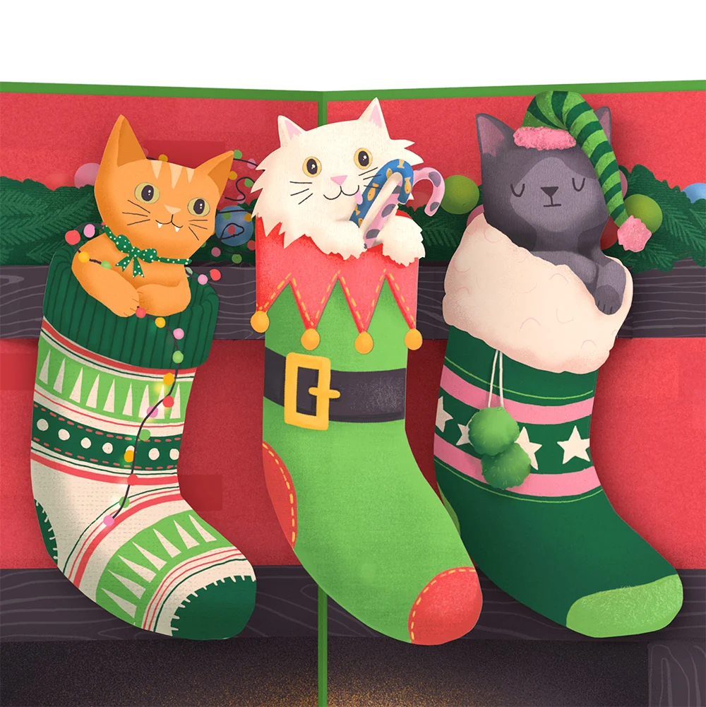 Lovepop Christmas Cat Stockings Pop-Up Card and Sentiment Set for Mom Cream - Image 3
