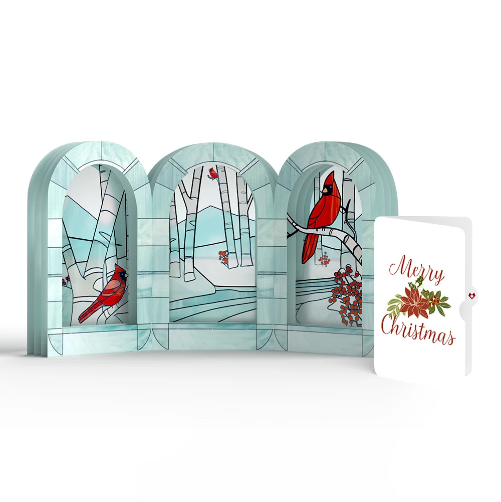 Lovepop Stained Glass Winter Cardinal Pop-Up Gift and Poinsettia Christmas Sentiment Set